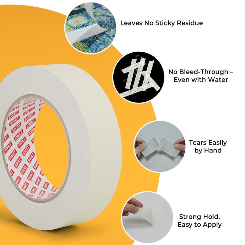 SWRT White Painter Masking Tape 1 Inch × 55 Yards – 2 Roll Pack, Easy Tear, Clean Removal, Multi-Surface Tape for Small DIY, Crafts, Home, Office & School Projects - Image 4